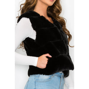 French Kiss Faux Fur Vest w/ Side Pockets and Clasp Closure