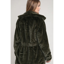 Load image into Gallery viewer, Olive Mauve Faux Fur Long Zip Up High Collar Jkt w/ Front Pockets