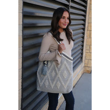 Load image into Gallery viewer, Panache Diamond Pattern Lined Tote w/ Ribbon Trim and Pom Accent